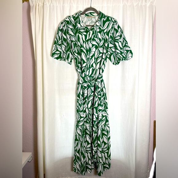 Soft Surroundings Dresses & Skirts - NWOT Maxi Linen Soft Surroundings Green Floral Button Down Prairie Dress Size L